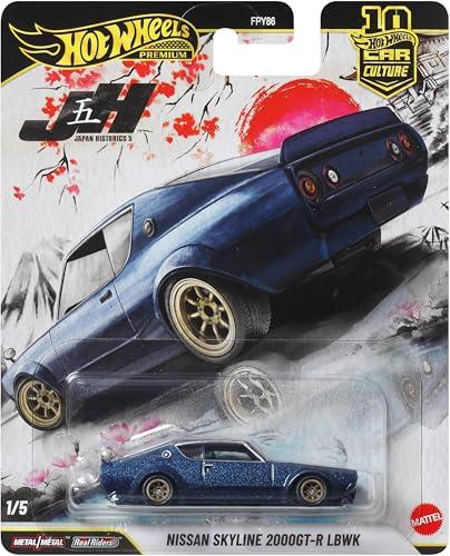 Hot Wheels Premium Car Culture - Nissan Skyline 2000GT-R LBWK, modellino da collezione in scala 1:64 con telaio in metallo e pneumatici Real Riders, 3+ anni, JKF11