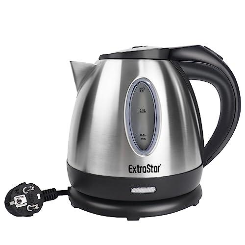 EXTRASTAR Bollitore Elettrico 1,2L 1630W Acciaio Inossidabile,Spegnimento automatico, Base di rotazione a 360°, Protezione Boil-dry, BPA Assente, Design esclusivo bollitore. (Acciaio Inox, 1.2L）