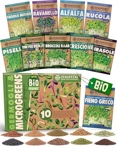 Semi di germogli bio set da 10 - germogli - facile coltivazione in vaso o vassoio per semi - confezione di prova - 10 varietà diverse - mix di semi di microgreens - set da 10