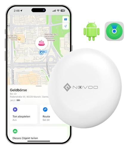 NOVOO Smart Wallet Tracker Tag per Apple & Google Find My, Mini Localizzatore Bluetooth con Allarme Forte 80dB, Batteria Sostituibile, Etichetta Localizzatore per Chiavi/Passaporto/Valigie/Bagni,1 PC