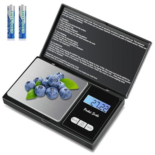Bilancia tascabile, 500g/0,01 g Portatile Bilance per Gioielli(7 Unità),Bilancia Digitale con Display LCD Retroilluminato【Funzione Tara】,per Cucina/Caffè/Gioielli/Farmaci(2 batterie incluse)