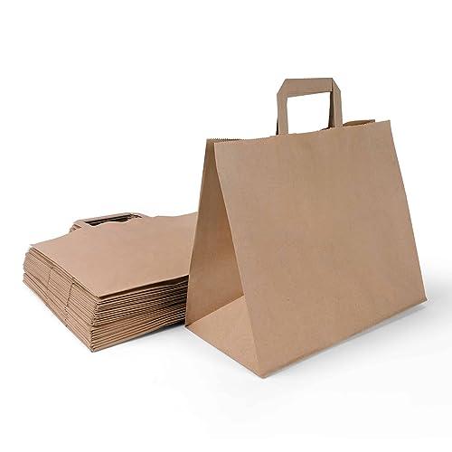 Inoverse 250 Borse in Carta Kraft con Manici, 32+22x25 cm Sacchetti Regalo, Shopper Piccoli Marroni, Busta di Carta Ecologica per Regali o Commercio
