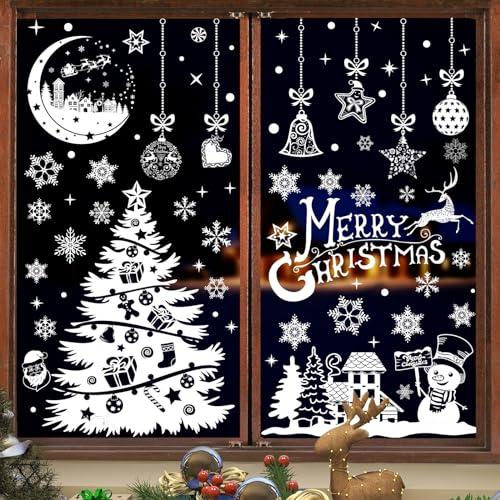 Nepfaivy Adesivi Natalizi per Finestre - 202 Bianche Vetrofanie Natalizie per Vetrine Riutilizzabili, Removibili Stickers natale finestre con Fiocchi di neve Renna, Natale Decorazioni Casa in Vetro