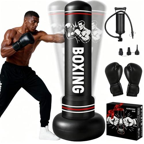 Qoosea Sacco da Boxe per Adulti, 190 cm Stabile Pungiball Adulti Gonfiabile con Guantoni da Boxe, Sacchi da Boxe Gonfiabile per Pratica di Taekwondo Muay Thai Karate MMA Fitness