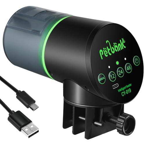 Petbank Mangiatoia Automatica Acquario - Mangiatoia Pesci Intervallo di alimentazione del pesce facile da impostare 12/24/48 ore con Cavo di USB Charger, Dispenser Cibo Pesci Automatico, Nero