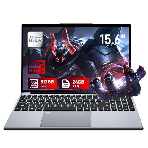 Portatile PC 15,6 pollici, Notebook 24GB RAM 512GB SSD processore N5095 grafica UHD, Computer portatile FHD 1920 * 1080 con WiFi 5/USB 3.0/tastierino numerico/tastiera retroilluminata/Touch ID Laptop