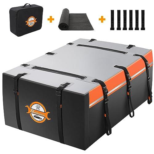 Sailnovo Box da Tetto Auto Box Portapacchi Auto Pieghevole PVC Impermeabile Resistente 1000D 580L con 6*Gancio per Porta, Tappetino Antiscivolo, 10*Cinghie Rinforzate Regolabile (580L/ PVC 1000D)