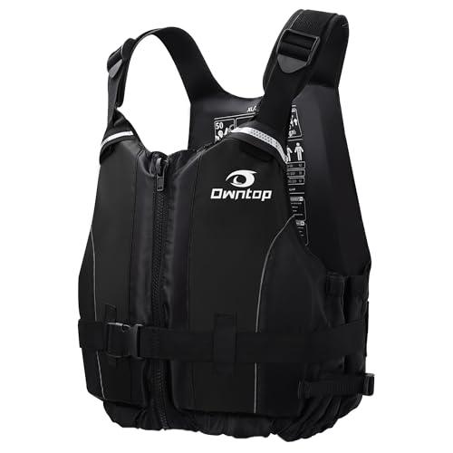 Owntop Aiuti di Galleggiamento Adulti, Schiuma Giubbotto di Galleggiamento con Cinturino all'imbracatura Tasca Interna Unisex per Paddleboarding Kayak SUP Pesca - Nero M/L