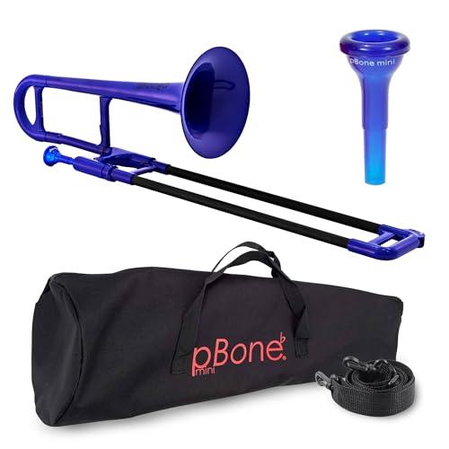 pBone 700639 Mini Trombone con Bocchino e Borsa, Blu (Blue)