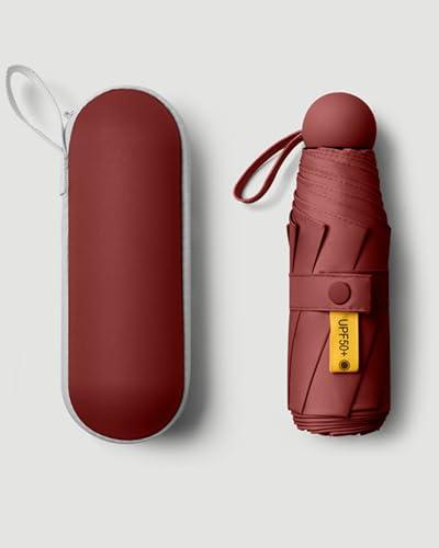 Ombrello da viaggio compatto – 19,1 cm piegato, leggero, tascabile con custodia, Borgogna, taglia unica