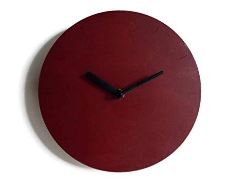 25 cm Piccolo orologio da parete in legno tondo silenzioso per cucina colorato come rosso bordeaux Particolari orologi a muro analogici con meccanismo al quarzo senza ticchettio Design basic moderno