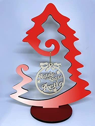 Vestipassioni Albero di natale in legno H 30cm con palla PERSONALIZZABILE (ROSSO sfumato)