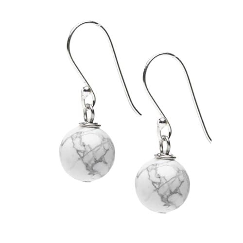 Orecchini da donna | Orecchini pendenti pendenti in argento sterling con pietre preziose naturali fatte a mano da donna Orecchini con perline a sfera da 10 mm | Regalo per donne (turchese bianco)