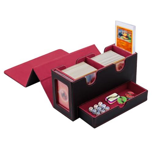 Tolesum Doppio Deck Box Porta Mazzo per MTG, Capacità di 300+ New Carte Senza Maniche con 1 Dice Tray,Magnetic Flip Deck Box per Scatola di Carte di Collezione Magic Commander TCG -Nero e Rosso