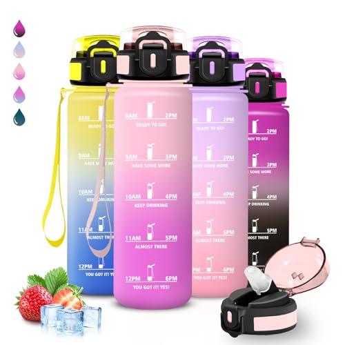 Borraccia 1 litro, Borraccia con Cannuccia, Senza Perdite, Water Bottle Motivazionale, Facile da Pulire, Bottiglia Trekking, Con Slogan Motivazionale, Borracce per Fitness, Escursionismo, Ciclismo