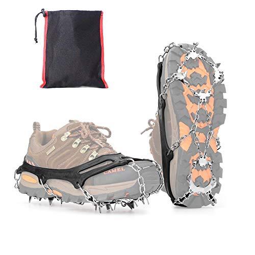 Vdealen Ramponi per Scarponi, 19 Denti Catene in Acciaio Inossidabile Portatile Ramponcini per Scarpe da Trekking Trail Running da Antiscivolo per Montagna Campeggio Alpinismo Inverno(L(41-44))