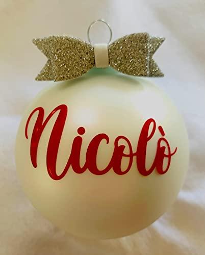 PALLINA PERSONALIZZATA 100% Italiana CON NOME DECORAZIONE NATALIZIA.SCATOLA REGALO. PALLINA IN VETRO VARI COLORI CON CONFEZIONE REGALO.