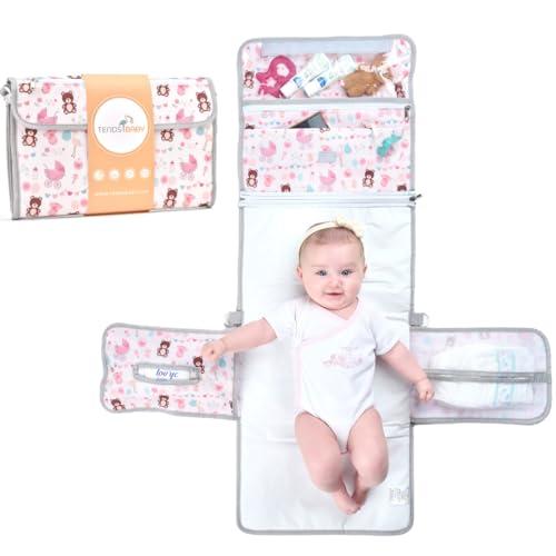Fasciatoio Portatile Pieghevole e impermeabile XL–Questo fasciatoio è una borsa rimovibile composta da 6 tasche insieme a un dispenser di salviette e un comodo cuscino per la testa del bambino.