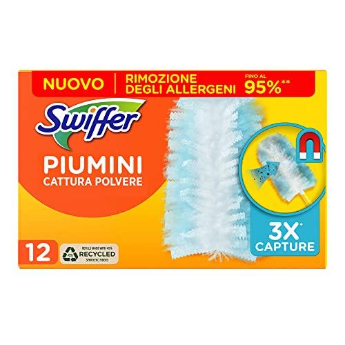 Swiffer Duster Piumini Catturapolvere, 12 Piumini, Cattura e Intrappola Polvere e Sporco, Raggiunge I Punti più Difficili della Casa, Fino al 95% di Allergeni in Meno