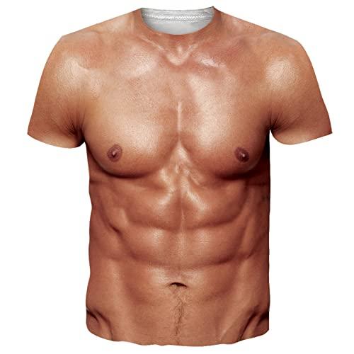 RAISEVERN Maglietta Uomo Addominali Finti Maglia Divertente Stampa 3D T Shirt Festa Regalo, XL
