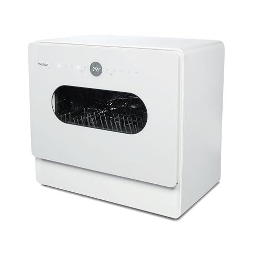 MEDION Mini Dishwasher DWT51 (lavastoviglie da tavolo con pannello di controllo a sfioramento, funzione secchio, 5 coperti, funziona con/senza collegamento all'acqua, 7 programmi di pulizia