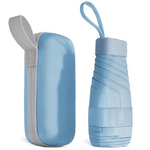 Aolso Mini Ombrello, Ombrello pioggia pieghevole da Viaggio, Ombrello da Tasca, Ombrello Ultraleggero Portatile, Mini Ombrello da Viaggio, UPF>50+ Ombrello da Sole/Pioggia Cielo Blu