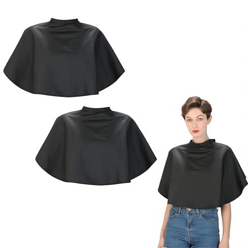 2 Pezzi Mantella Corta per Taglio Capelli, Mantella da Parrucchiere Professionale, Scialle per Barbiere Impermeabile, Mantelle per Shampoo Trucco, Mantella per Tinta dei Capelli in Nylon (Nero)