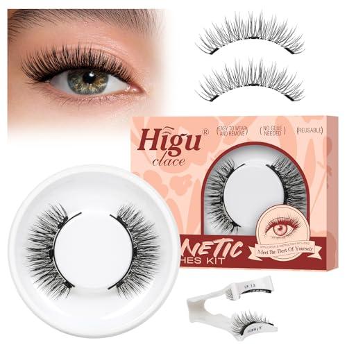 Higu clace Ciglia Finte Magnetiche Naturali, Ciglia Finte Magnetiche con applicatore, facile da indossare e rimuovere (LASH-A)