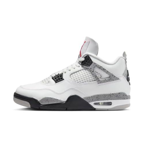 Nike Scarpe da basket da uomo Air Jordan 4 Retro, SUMMIT BIANCO/ROSSO FUOCO-GRIGIO CEMENTO-NERO, 9 UK (10 US)