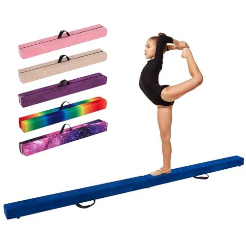 COSTWAY Trave Ginnastica Artistica per Casa 210/240/270 cm, Trave Pieghevole per Bambini con Maniglia, Base in Legno e Fondo Antiscivolo, Trave di Equilibrio da Pavimento (270 cm,Blu)