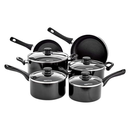 Amazon Basics - Set di pentole in ceramica antiaderente per induzione, 6 pezzi, con coperchi