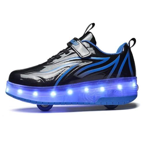 Rolltongoz - Scarpe con ruote, scarpe con due ruote per bambini e bambine, con luci LED, scarpe con ruote ricaricabili via USB, scarpe da skateboard, Blu01, 32 EU