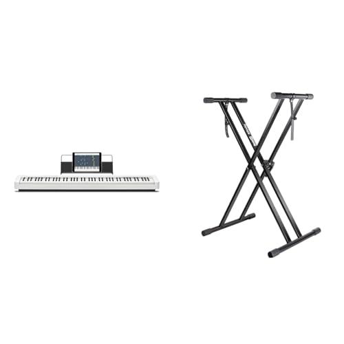 Casio CDP-S110BK Pianoforte digitale con 88 tasti pesati, bianco & Rockjam Xfinity Douproed Presunbled Keyboard Stand con cinghie di bloccaggio