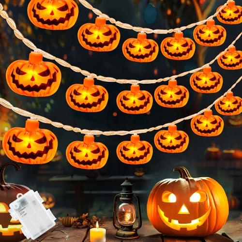 Halloween Zucca di Luci Stringa, Gcstnn 20LED Impermeabile Arancia Zucca Luci Alimentate a Batteria con Timer, Catena Luminosa per Halloween Addobbi Festa Carnevale Autunno In/Esterno Decor