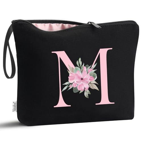 Vavabox Beauty case con iniziali personalizzate dalla A alla Z, regalo di compleanno per donne, regalo per sposa, damigella d'onore (M, 01-Nero)