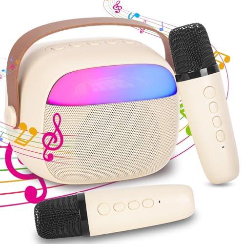 Karaoke per Bambini e Adulti con 2 Microfoni Senza Fili Bluetooth, Macchina Karaoke Portatile con Luce LED ed Effetti di Cambio Voce, Regali per Bambini da 3 a 18 Anni, Ragazzi e Ragazze