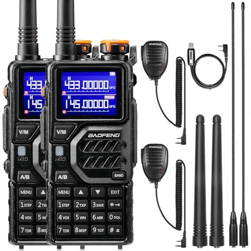 BAOFENG K5PLUS 10W Walkie Talkie, Radio UHF VHF a lungo raggio con ricevitore Airband, Batteria da 2500 mAh, Porta USB-C, 999 canali, Microfoni altoparlante, Cavo di programmazione [Confezione da 2]