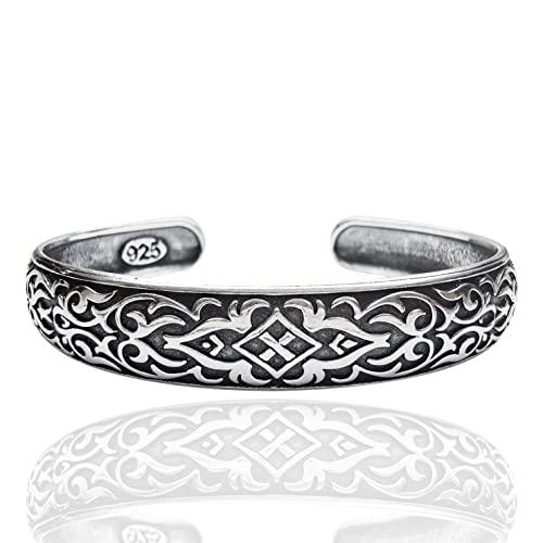 Bracciale etnico da uomo, rigido bangle cuff schiava a fascia con trama stile tribale africano in argento 925 nero anticato.