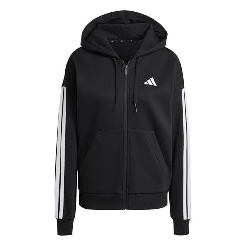 adidas Donna Essentials 3-Stripes Full-Zip Fleece Hoodie, Black, L