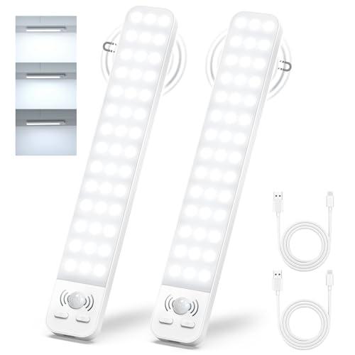Luce Armadio LED con Sensore Movimento, 3 Modalità Dimmerabile Luci Armadio, 2000 mAh Luce LED Ricaricabile Senza Fili, Magnetica Sottopensile Cucina Led Lampada per Armadio Scale Camera Corridoio