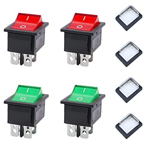 JINXIAN 4 interruttori a bilanciere, AC 250 V, 16 A, 125 V, 20 A, con copertura impermeabile, interruttore a bilanciere rotondo, interruttore a levetta 230 V, impermeabile per diversi tipi di
