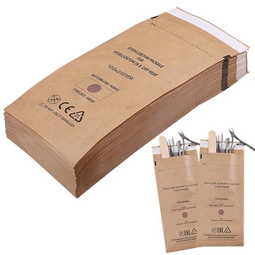 WUSJCOF Buste di Sterilizzazione Autoclave, Sacchetti Sterilizzazione Manicure, Sacchetti di Carta Autoadesivi per Disinfezione Unghie, 100x200mm - 50 pezzi