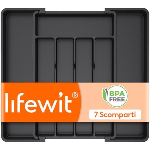 Lifewit Portaposate da Cassetto, Profondità 34,8 cm, Porta Posate Espandibile Fino a 40,9 cm, Porta Posate Cucina Regolabile in Resistente Plastica per Cucchiai, Forchette e Coltelli, Grande, Nero