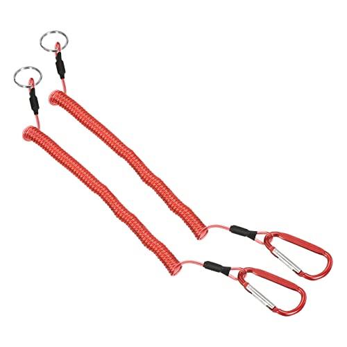 PATIKIL 2m Pesca Strumento Cordino, 2pz Sicurezza Cavo Spirale Cordino Tether Retrattile con Metallo Clip Portachiavi per Canottaggio Kayak, Rosso