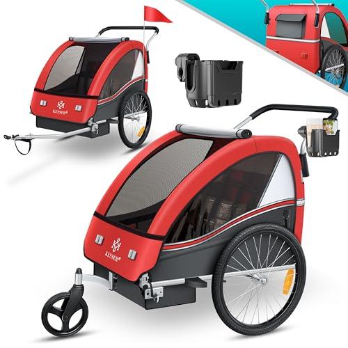 KESSER® Rimorchio per bambini da bicicletta Sport-RX 2 in 1 - funzione jogging - rimorchio porta-bambini + cintura di sicurezza a 5 punti - ruota anteriore girevole a 360°