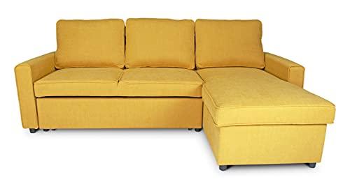SAMIRA Divano letto angolare con contenitore, divano con chaise longue giallo mod. Kennedy