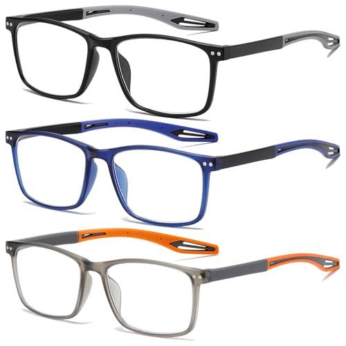 ZXYOO Occhiali da Lettura Uomo 3 Paia con Filtro Luce Blu - Design Sportivo Elegante, Leggeri e Antiscivolo per Lavoro, Casa e Tempo Libero +3.00