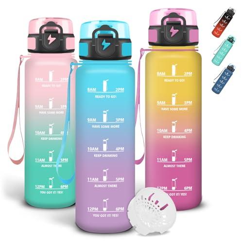 Grsta Borraccia 1 litro, Borracce Motivazionale, Borraccia Palestra con Indicatore del Tempo, Facile da Trasportare, A Prova di Perdite Bottiglia Graduata per Ufficio, Outdoor, Yoga