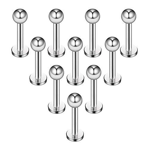 10 pz 1.2mm Nero Titanio Anodizzato 316L Acciaio Chirurgico Labret Anello al Labbro/Trago/Helix/Cartilagine Orecchio Stud Bilanciere, 6-8mm Barretta Corpo Piercing Gioielli