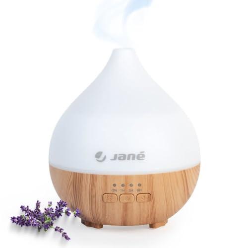 Jané Umidificatore per Bambini, Ultra Silenzioso, Capacità 140 ml, 7 Colori LED, Diffusore di Oli Essenziali, Timer, Legno
